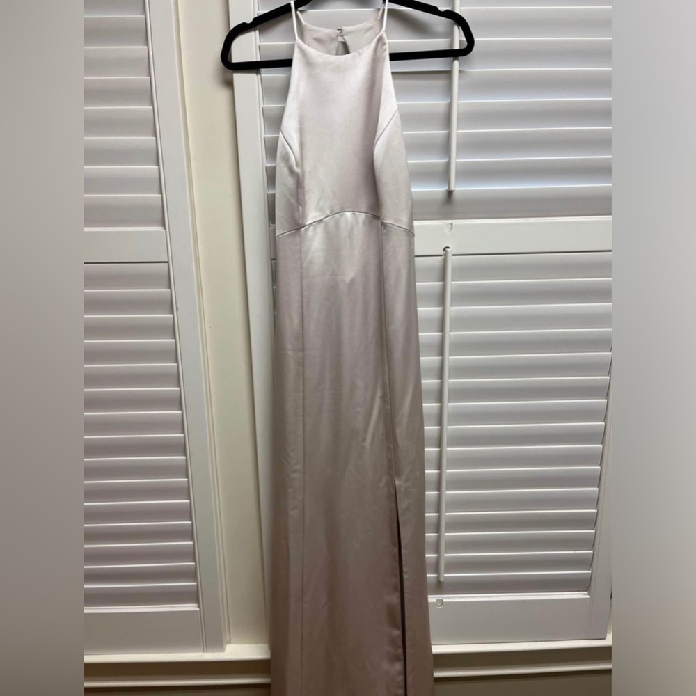 Champagne Amsale Bridesmaid Dress- Style Imani, halter with open back